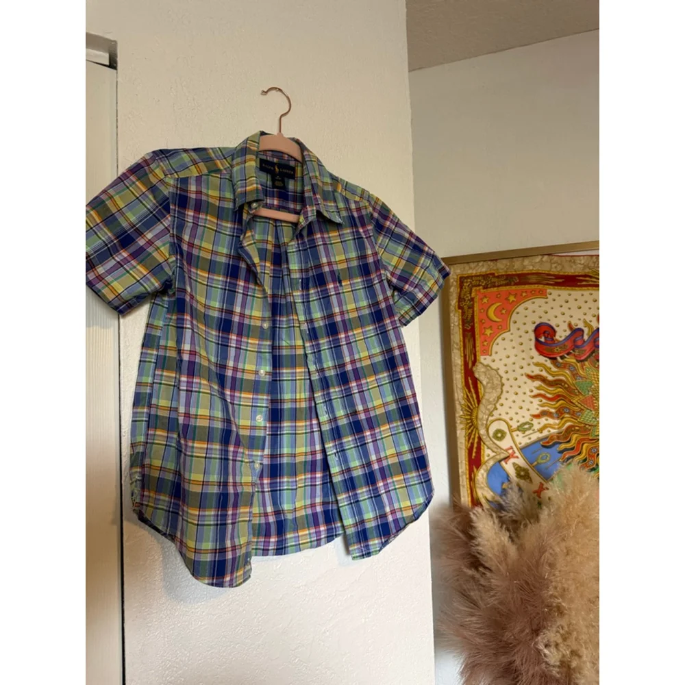 Preowned, Polo Ralph Lauren Classic Fit Multi-Color Plaid Oxford Short , boys M
